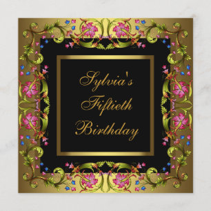Invitation Fête d'anniversaire de 50 ans de femme Fleurs Rose
