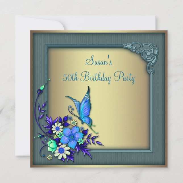 Invitation Fête d'anniversaire de 50 ans de femme Papillon Sa (Devant)