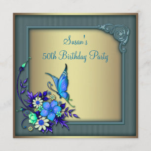 Invitation Fête d'anniversaire de 50 ans de femme Papillon Sa