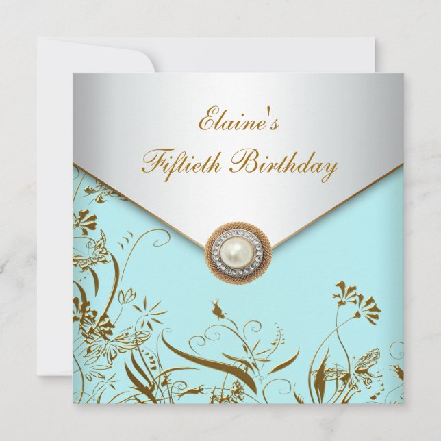 Invitation Fête d'anniversaire de 50 ans de femme perle d'or  (Devant)