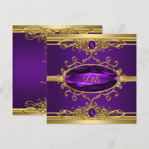 Invitation Fête d'anniversaire de 50 ans Diamant Or Pourpre