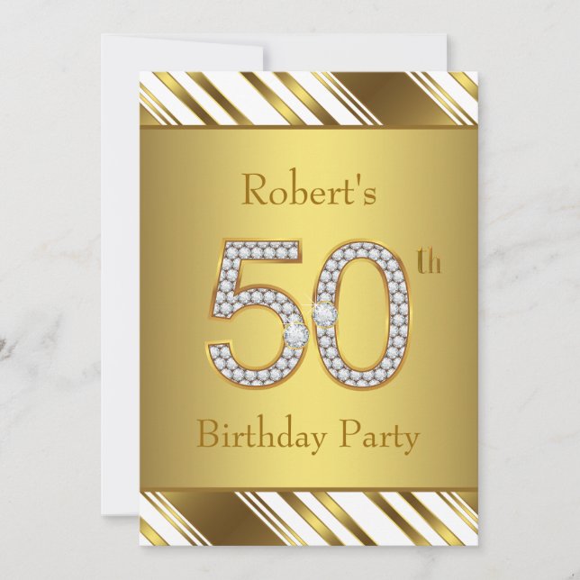 Invitation Fête d'anniversaire de 50 ans Diamants et Or (Devant)