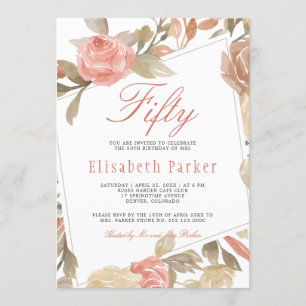 Invitation Fête d'anniversaire de 50 ans Dusty Rose Peach Cre