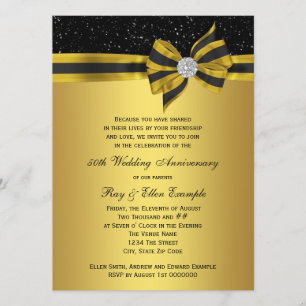 Invitation Fête d'anniversaire de 50 ans Élégant Ruban Noir e