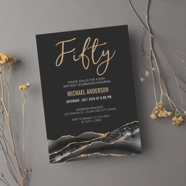 Invitation Fête d'anniversaire de 50 ans élégante en agate no (Créateur téléchargé)