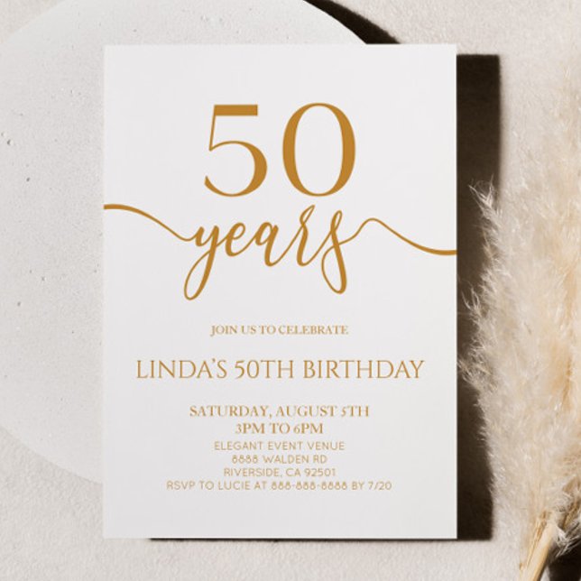Invitation Fête d'anniversaire de 50 ans élégante et minimali (Créateur téléchargé)