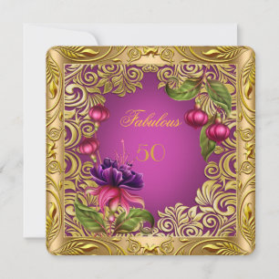 Invitation Fête d'anniversaire de 50 ans élégante rose fuchsi