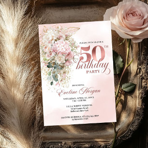 Invitation Fête d'anniversaire de 50 ans élégante rose gold f