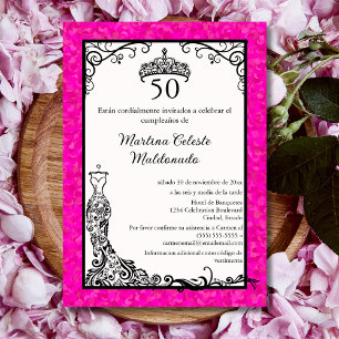 Invitation Fête d'anniversaire de 50 ans élégante rose vif et