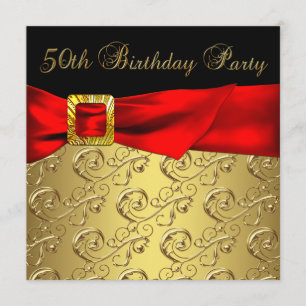 Invitation Fête d'anniversaire de 50 ans élégante rouge or no