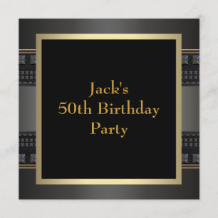 Invitation Fête d'anniversaire de 50 ans en cuir doré pour ho