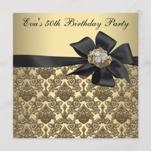 Invitation Fête d'anniversaire de 50 ans en damas noir or