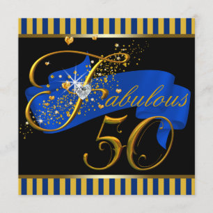 Invitation Fête d'anniversaire de 50 ans fabuleuse bleu et or