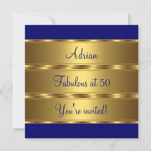 Invitation Fête d'anniversaire de 50 ans fabuleuse bleu foncé (Devant)