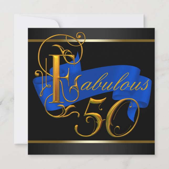 Invitation Fête d'anniversaire de 50 ans fabuleuse bleu royal (Devant)