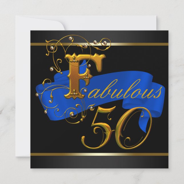 Invitation Fête d'anniversaire de 50 ans fabuleuse bleu royal (Devant)