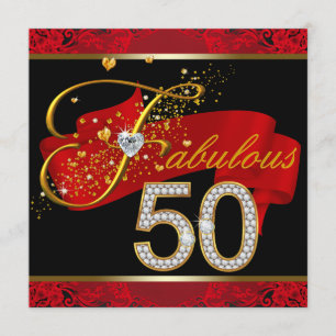 Invitation Fête d'anniversaire de 50 ans fabuleuse rouge diam
