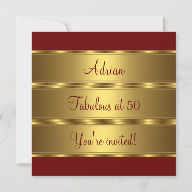 Invitation Fête d'anniversaire de 50 ans fabuleuse rouge fonc (Devant)