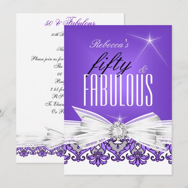 Invitation Fête d'anniversaire de 50 ans Fantastique Violet D (Devant / Derrière)