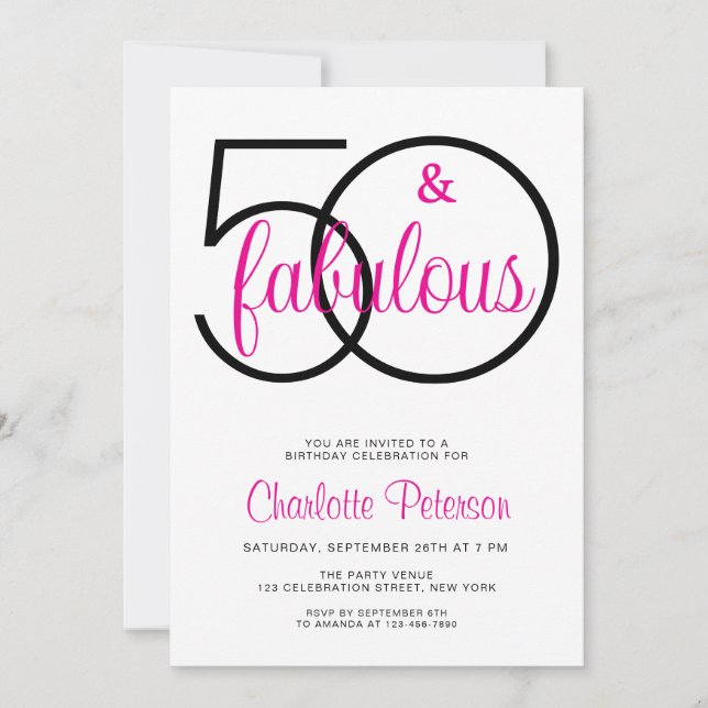 Invitation Fête d'anniversaire de 50 ans Fifty et Fabuleux (Devant)