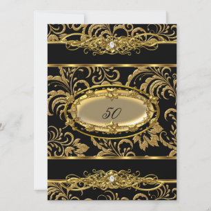 Invitation Fête d'anniversaire de 50 ans Fleur de Damas noir