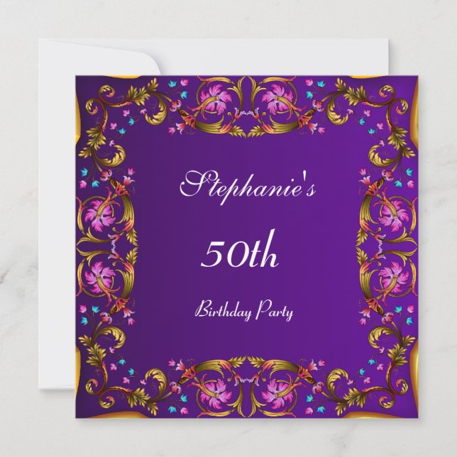 Invitation Fête d'anniversaire de 50 ans Fleur Violette (Devant)