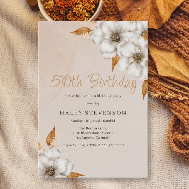 Invitation Fête d'anniversaire de 50 ans Floral Boho Chic Aut (Créateur téléchargé)