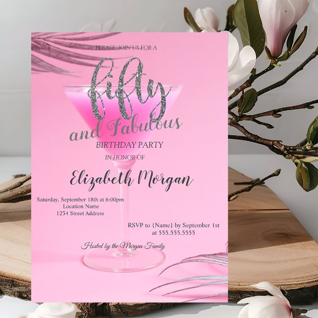 Invitation Fête d'anniversaire de 50 ans Glitter Drips Rose G (Créateur téléchargé)