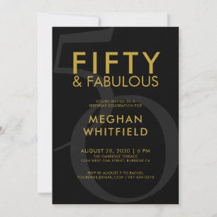 Invitation Fête d'anniversaire de 50 ans Gold Black Fifty et