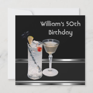 Invitation Fête d'anniversaire de 50 ans homme Boissons Noir 