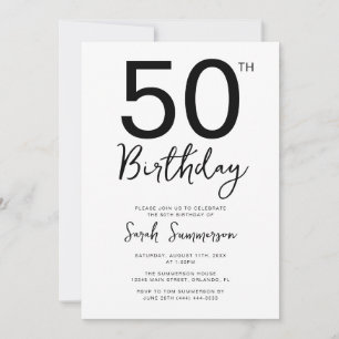 Invitation Fête d'anniversaire de 50 ans Minimal Black White 