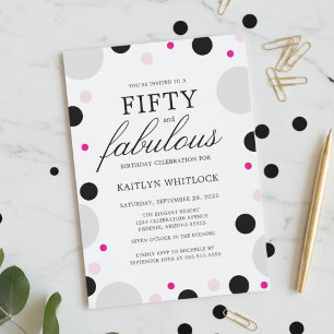 Invitation Fête d'anniversaire de 50 ans Modern Pink Black Bo
