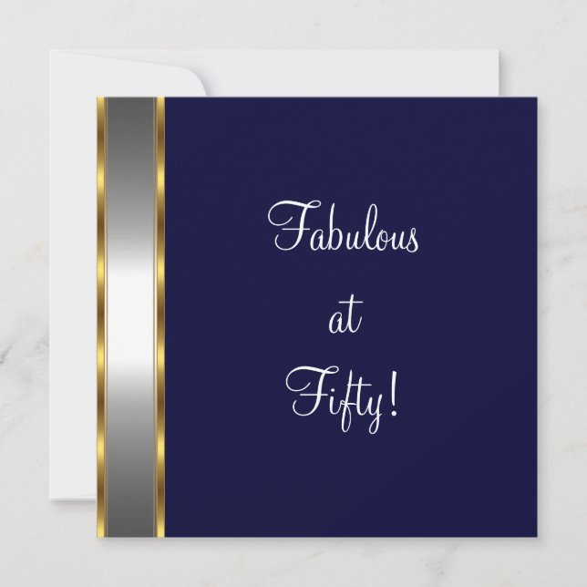 Invitation Fête d'anniversaire de 50 ans Navy White Gold Fabu (Devant)