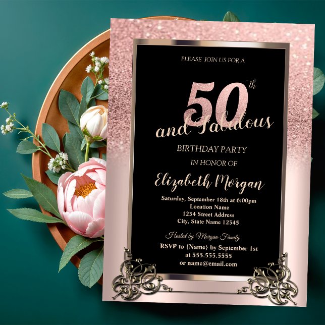 Invitation Fête d'anniversaire de 50 ans ombrée pailletée or  (Créateur téléchargé)