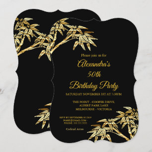 Invitation Fête d'anniversaire de 50 ans Or Bambou Noir Doré