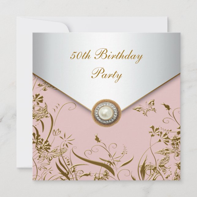 Invitation Fête d'anniversaire de 50 ans papillon d'or pour f (Devant)