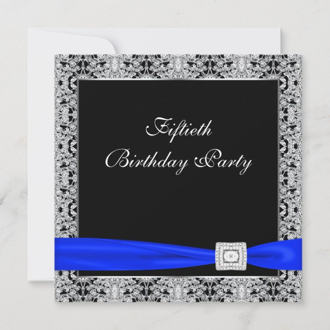Invitation Fête d'anniversaire de 50 ans pour femme en bleu r (Devant)