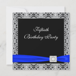 Invitation Fête d'anniversaire de 50 ans pour femme en bleu r