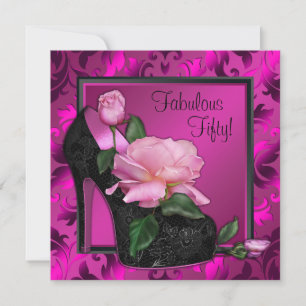 Invitation Fête d'anniversaire de 50 ans pour femme en rose c