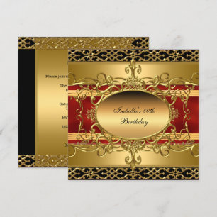 Invitation Fête d'anniversaire de 50 ans Riche Rouge Or Flour