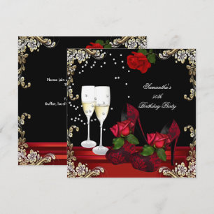 Invitation Fête d'anniversaire de 50 ans Rose rouge Champagne