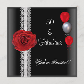 Invitation Fête d'anniversaire de 50 ans Rose rouge noir blan