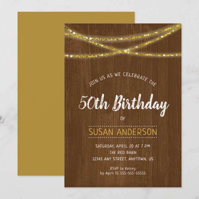 Invitation Fête d'anniversaire de 50 ans Rustique avec Paille (Devant / Derrière)
