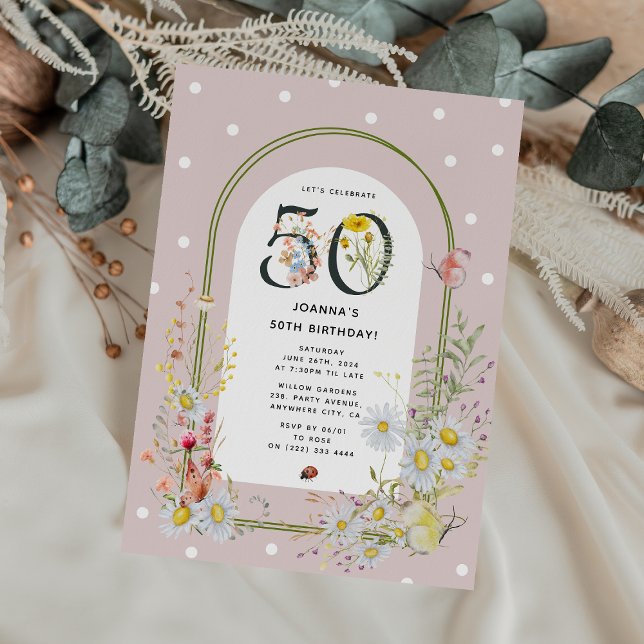 Invitation Fête d'anniversaire de 50 ans sous une arche flora (Créateur téléchargé)