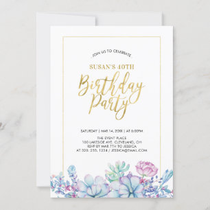Invitation Fête d'anniversaire de 50 ans Succulentes Fleur & 
