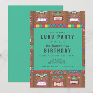 Invitation Fête d'anniversaire de 50 ans Tiki Mask Luau