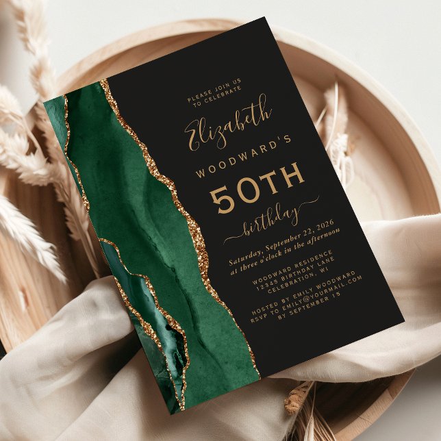 Invitation Fête d'anniversaire de 50 ans vert émeraude Agate  (Créateur téléchargé)