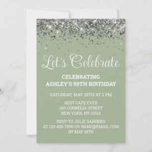 Invitation Fête d'anniversaire de 50 ans vert sauge et paille