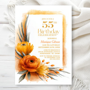 Invitation Fête d'anniversaire de 55 ans aux fleurs orange vi