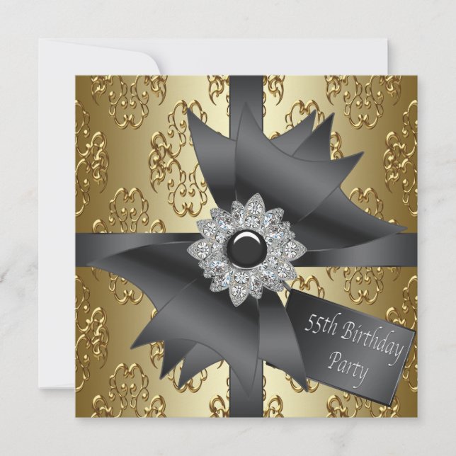 Invitation Fête d'anniversaire de 55 ans de femme Noir Or Arc (Devant)